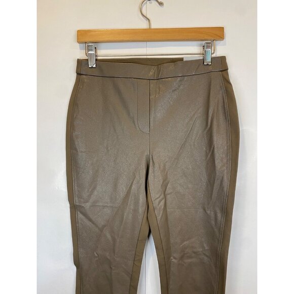 Chico's Leather Front Ponte Pant Pull On Champignon Brown Size 0 US 4 New - Picture 2 of 5